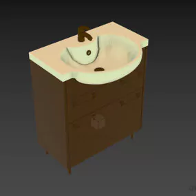Simple Washbasin With Red Cabinet 3d model
