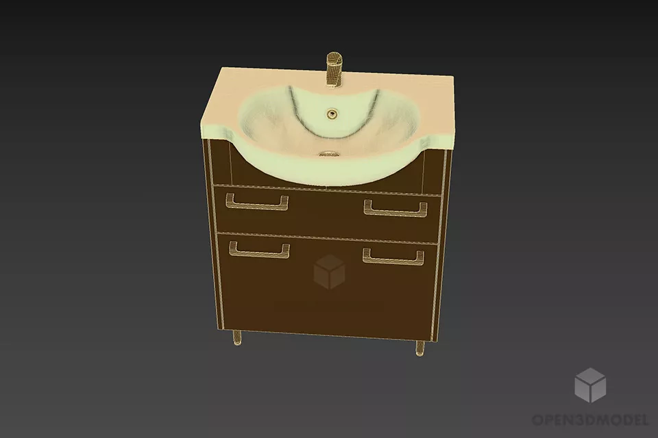 Simple Washbasin With Red Cabinet 3d model 3