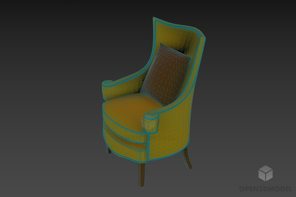 Retro Antique Armchair With Pillow 3d model 2