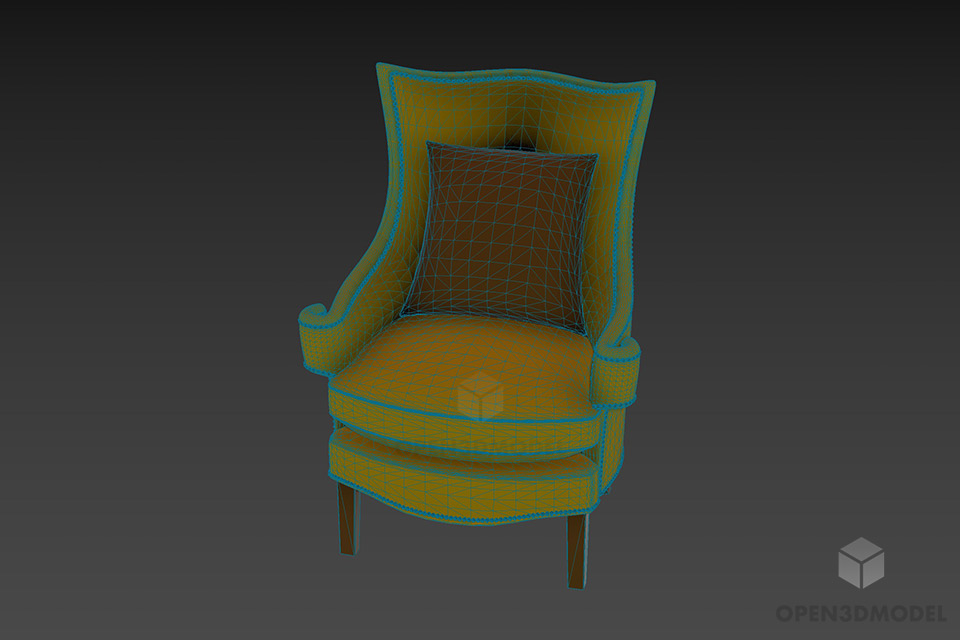 Retro Antique Armchair With Pillow 3d model 3