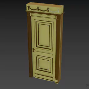 European Antique Wood Door With Decorative On Top 3d model