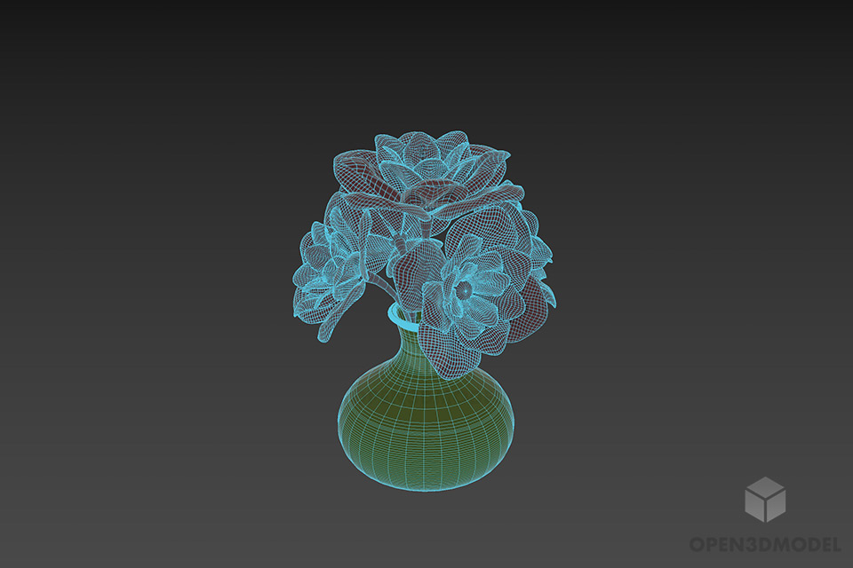 Vase With Plastic Flowers Decorative 3d model 2