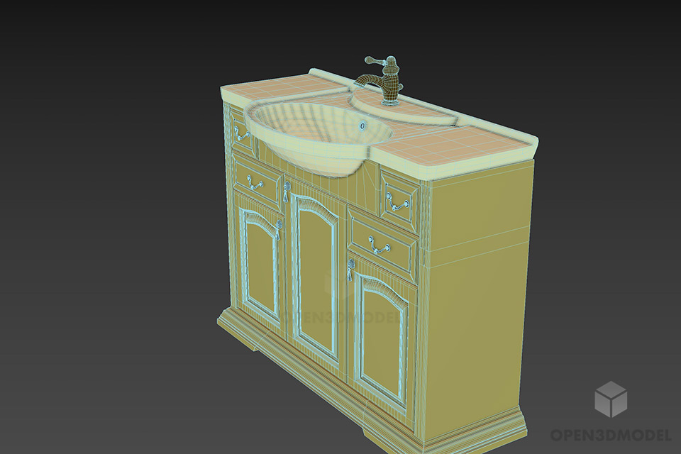 Boutique White Washbasin With Cabinet 3d model 2