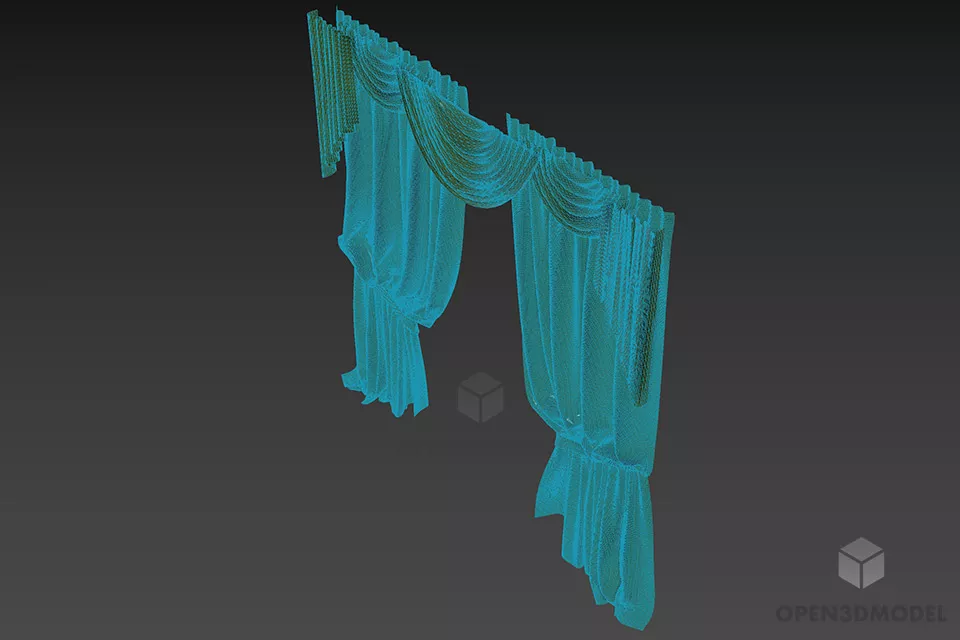 Theater Wrinkled Curtain Antique Style 3d model 2