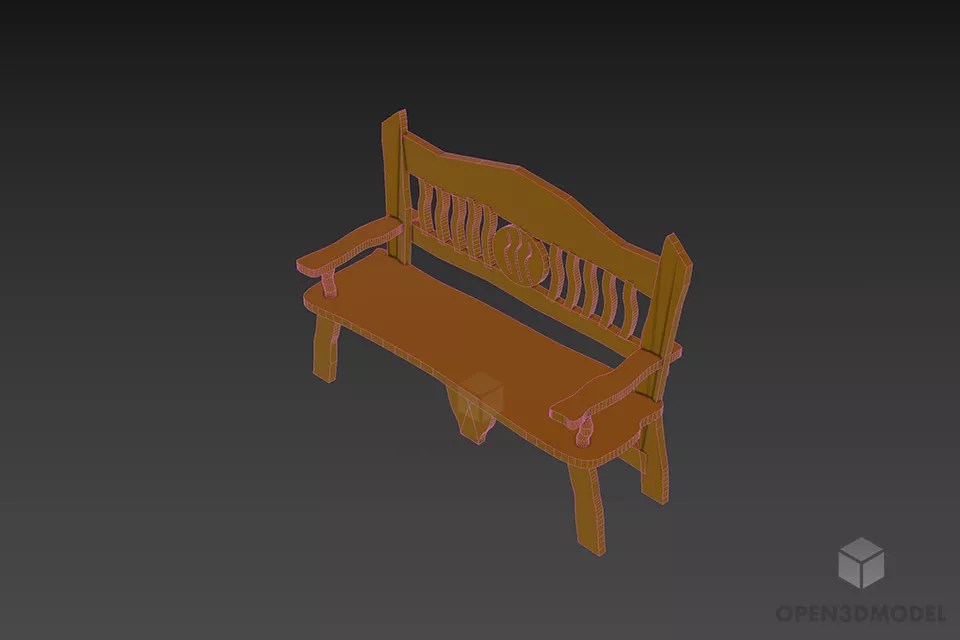 Country Bench Chair 3d model 2