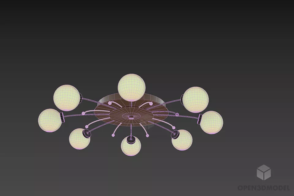 Circle Pendant Lamp With Small Sphere Shade 3d model 2