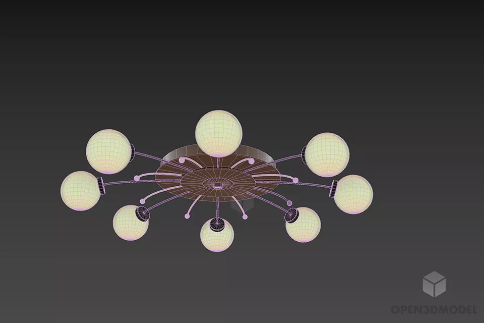 Circle Pendant Lamp With Small Sphere Shade 3d model 3