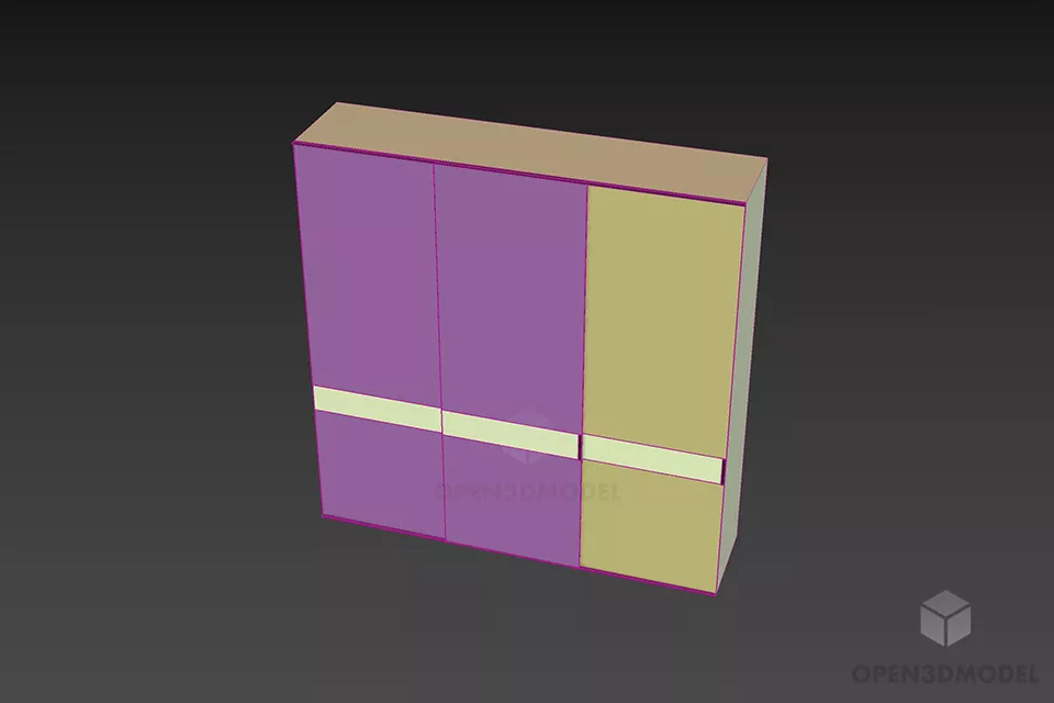 Wardrobe With Slide Doors, Two Wooden Colors 3d model 3