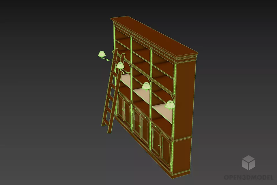 Bookcase With Staircase 3d model 2