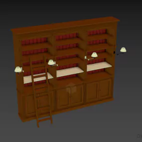 Bookcase With Staircase 3d model