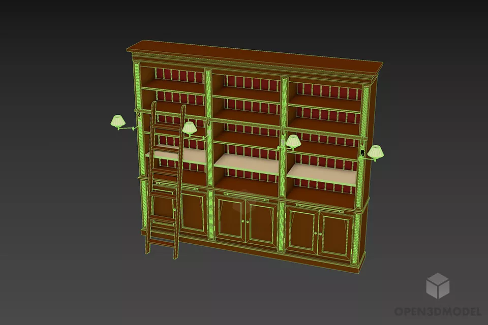 Bookcase With Staircase 3d model 3
