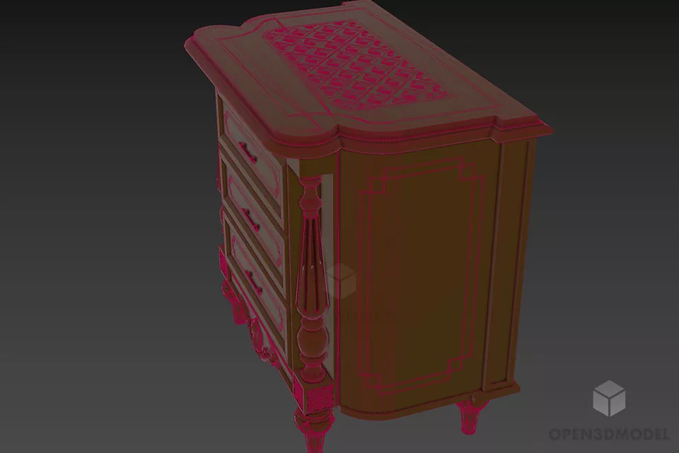 Antique Retro Wood Nightstand Asnag 3d model 2