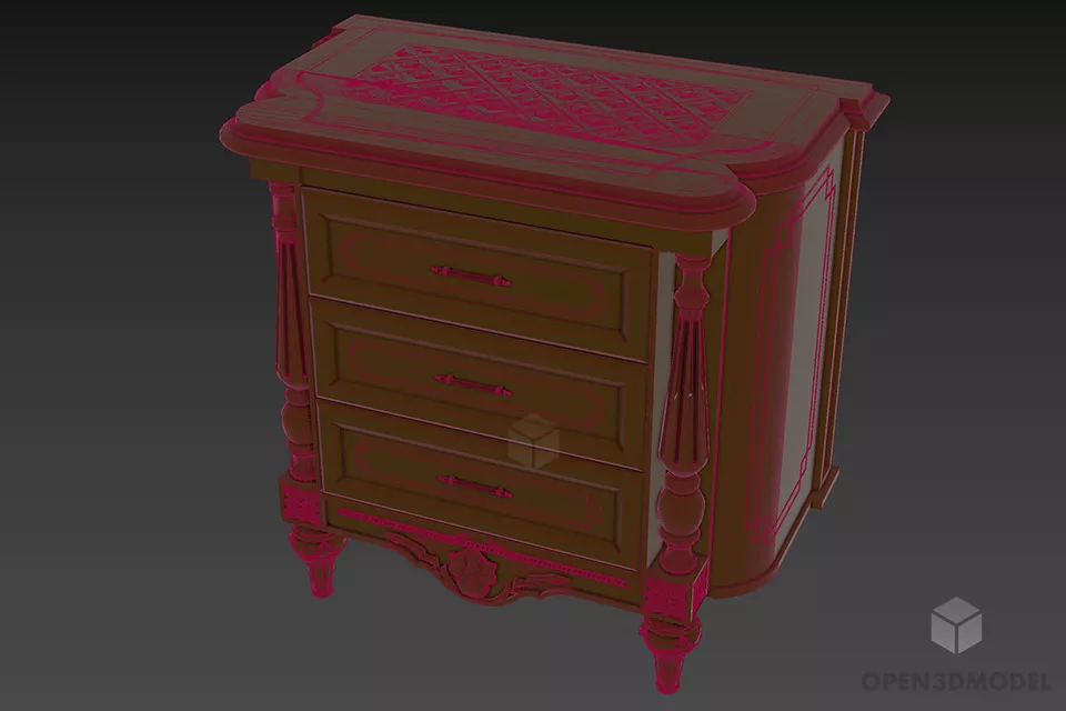 Antique Retro Wood Nightstand Asnag 3d model 3