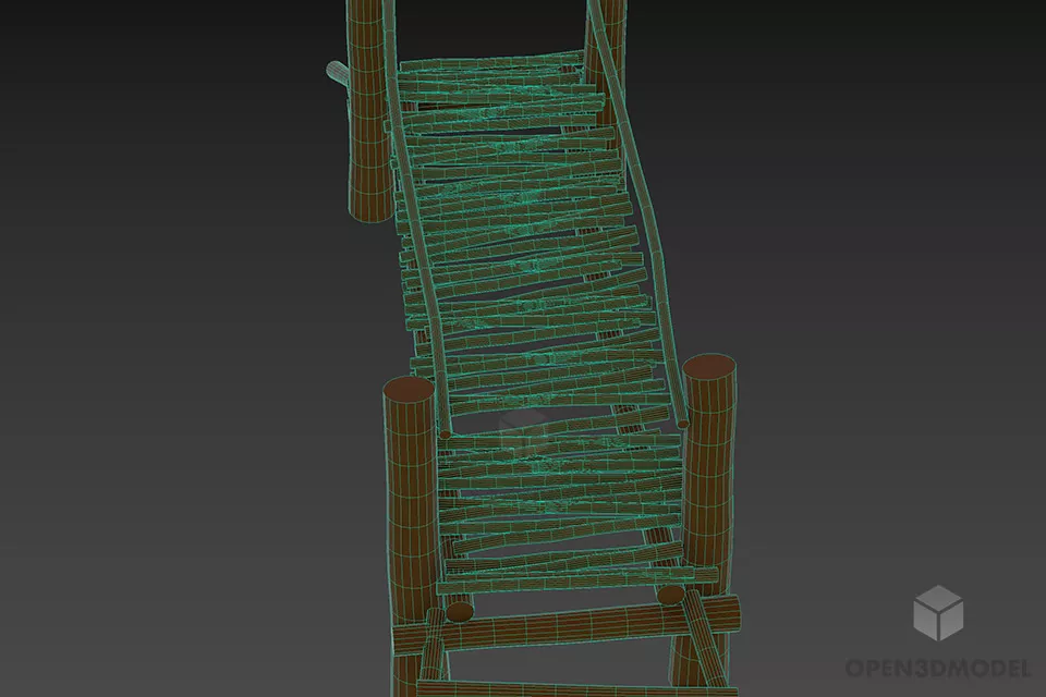 Outdoor Simple Garden Wood Bridge 3d model 2