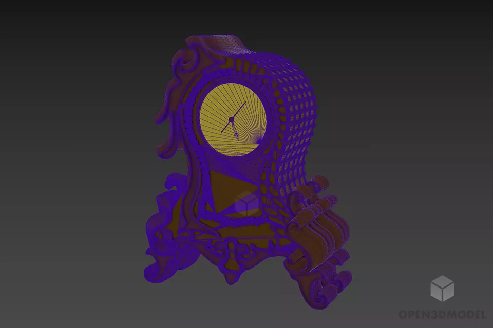 Decoration Silver Clock Carved Style 3d model 3