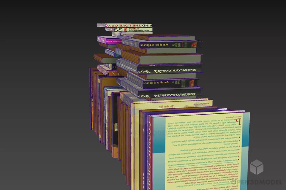 Books Stack Vertical And Horizontal 3d model 2