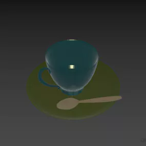 Red Tea Cup With Spoon 3d model