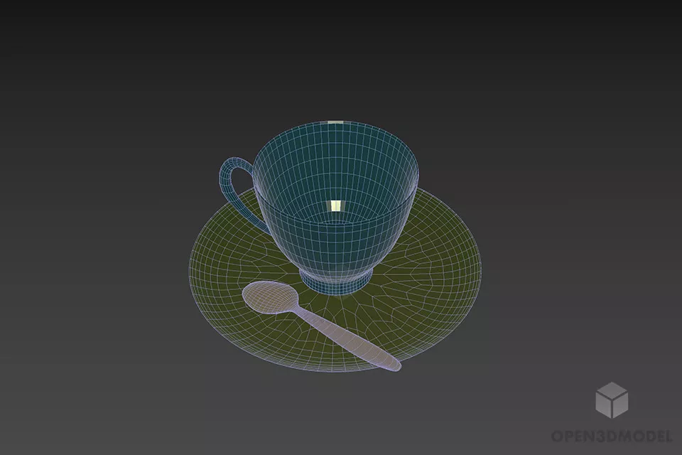 Red Tea Cup With Spoon 3d model 3