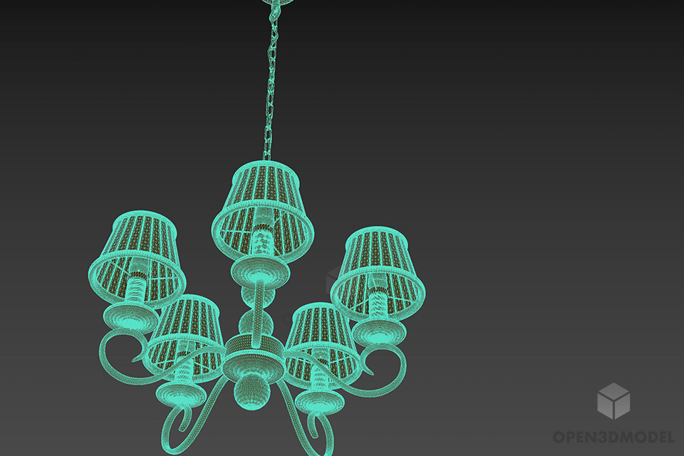 Antique Pendant Lamp With 6 Lamp Shades 3d model 2