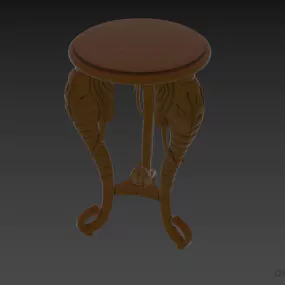 Antique Wood Stool Table With Carved Leg 3d model