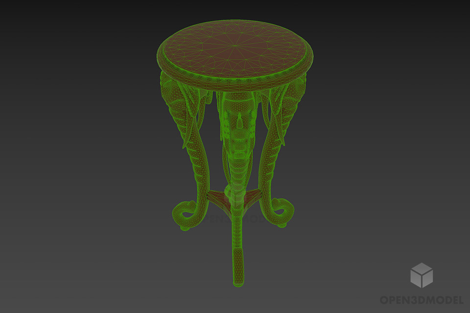 Antique Wood Stool Table With Carved Leg 3d model 3