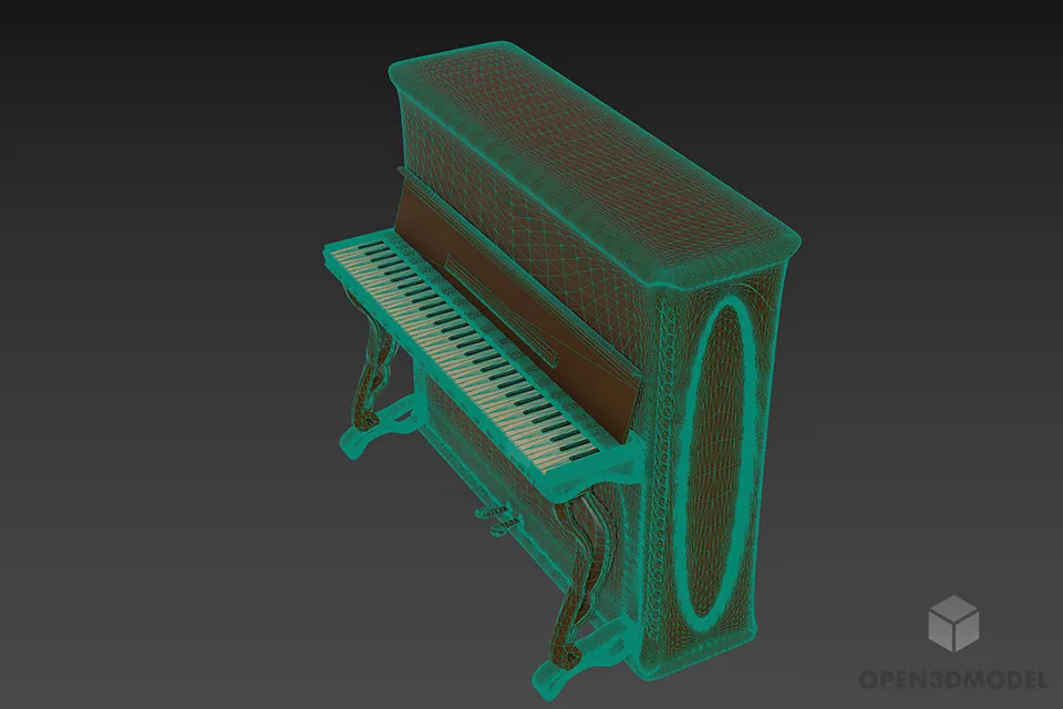 Upright Piano Rosewood 3d model 2