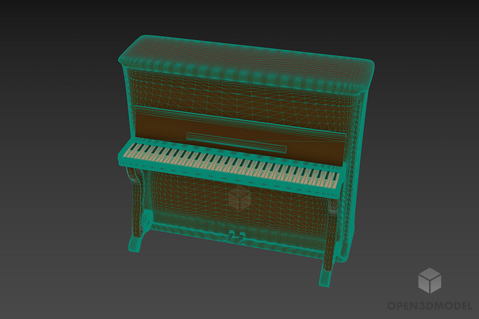 Upright Piano Rosewood 3d model 3