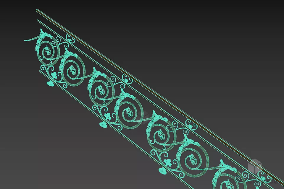 Steel Handrail With Floral Decoration 3d model 2