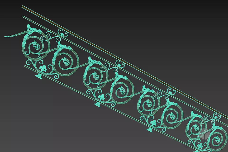 Steel Handrail With Floral Decoration 3d model 3