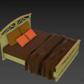 Vintage Double Bed With Mattress And Pillow 3d model