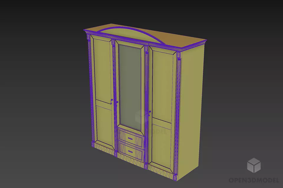 Bedroom Wardrobe With Mirror Center 3d model 2