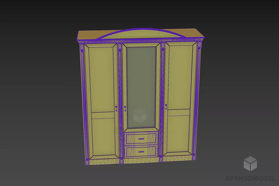 Bedroom Wardrobe With Mirror Center 3d model 3