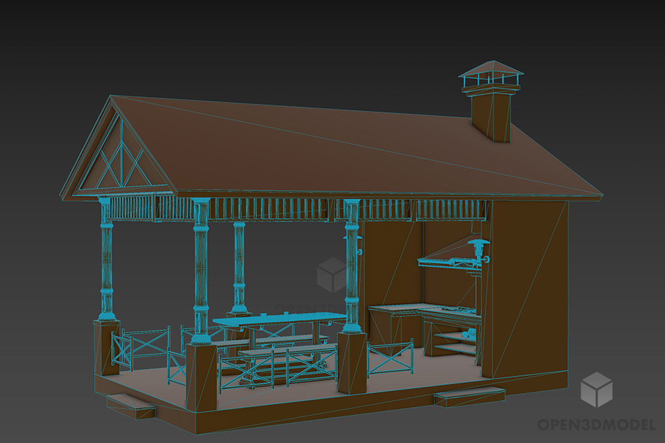 Wooden Arbor Pavilion House 3d model 2