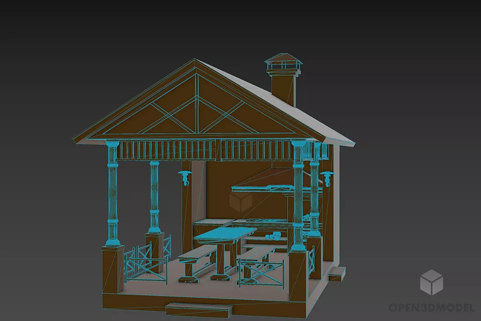 Wooden Arbor Pavilion House 3d model 3