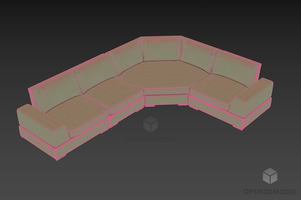 Corner Sofa With Leather Finished 3d model 2