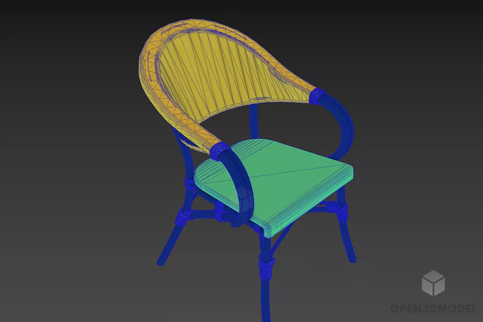 Bamboo Armchair With Leather Seat 3d model 2