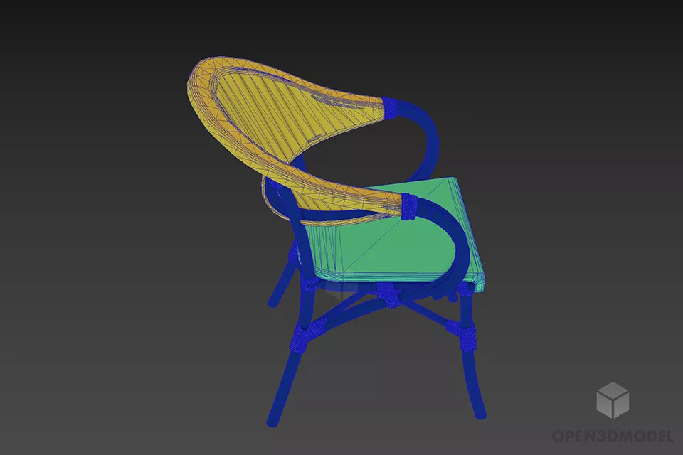 Bamboo Armchair With Leather Seat 3d model 3