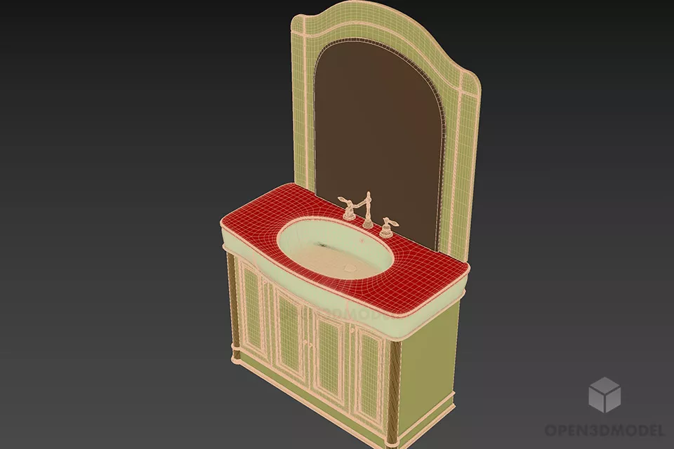 Antique Wood Wash Basin Mirror 3d model 2 Antique Wood Wash Basin Mirror 3d model 2