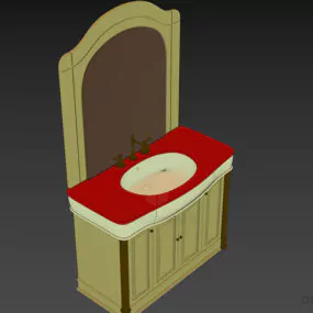 Antique Wood Wash Basin Mirror 3d model