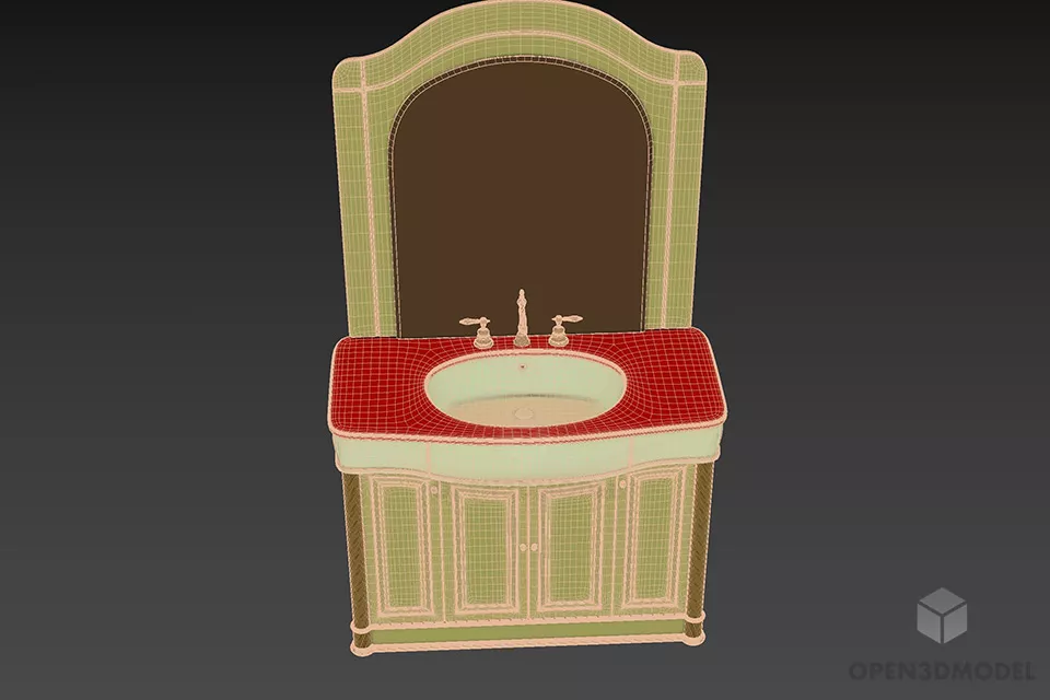 Antique Wood Wash Basin Mirror 3d model 3 Antique Wood Wash Basin Mirror 3d model 3