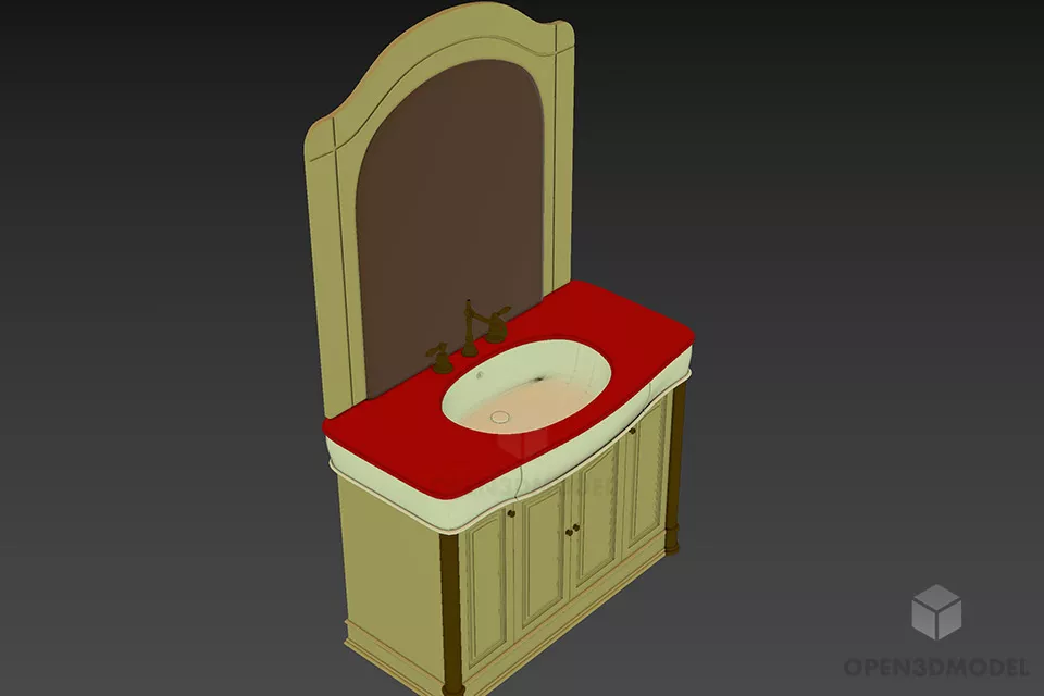 Antique Wood Wash Basin Mirror 3d model Antique Wood Wash Basin Mirror 3d model