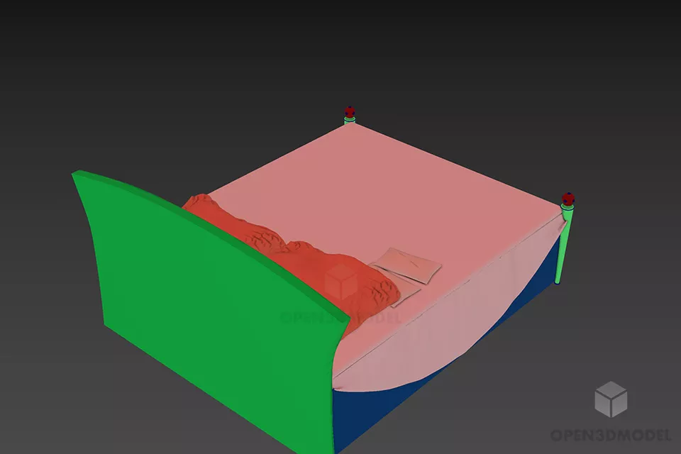 Double Bed With Two Pillow 3d model Double Bed With Two Pillow 3d model