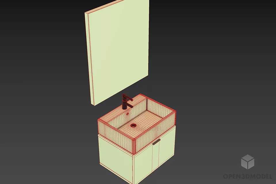 Simple Wood Sink With Mirror 3d model 2 Simple Wood Sink With Mirror 3d model 2