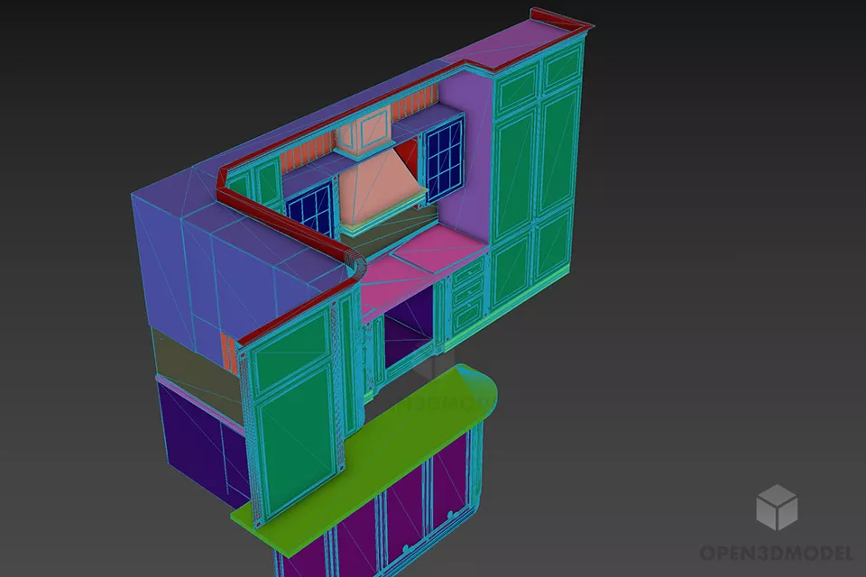 Traditional Wooden Kitchen U Shape 3d model 2