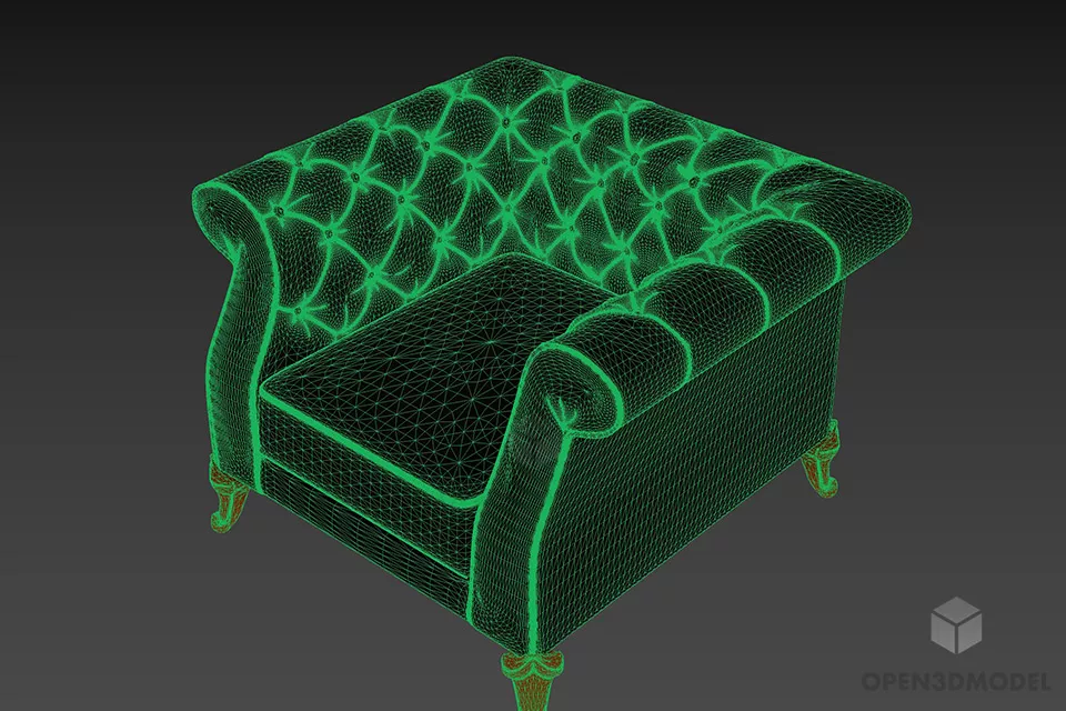 Antique Tufted Armchair Morri 3d model 2