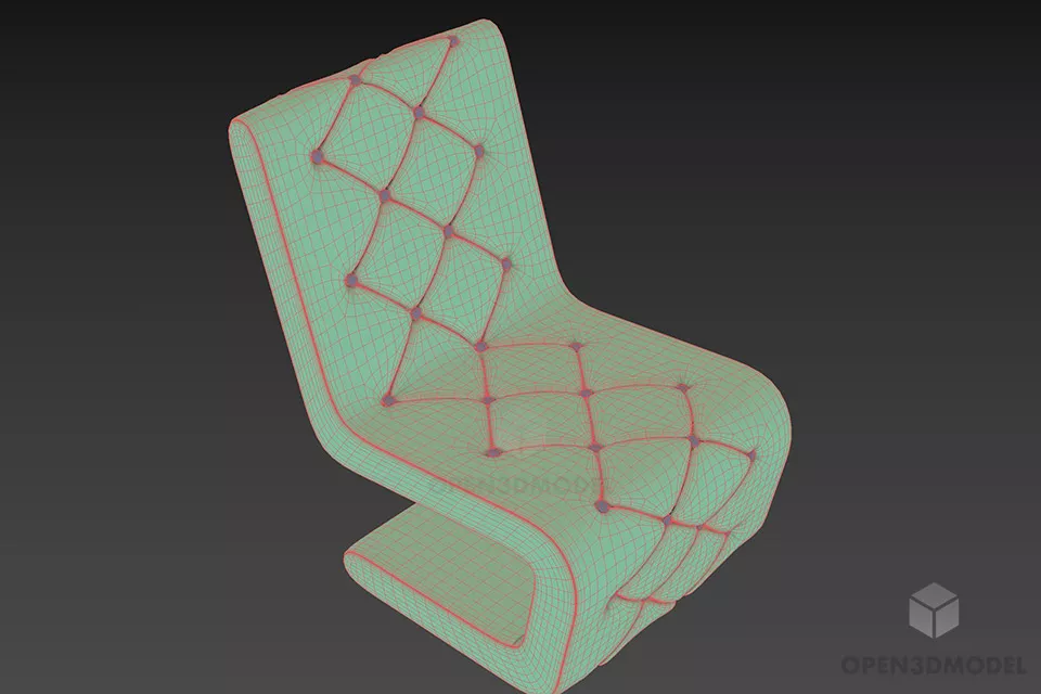 Chair Capito Tufted Style 3d model 2