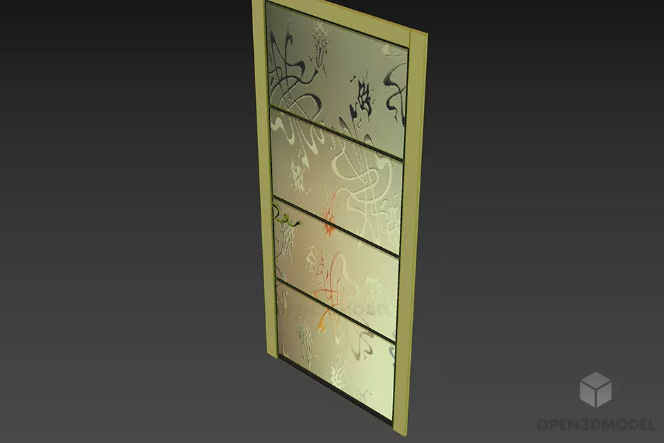 Blur Glass Door With Metal Frame 3d model 2