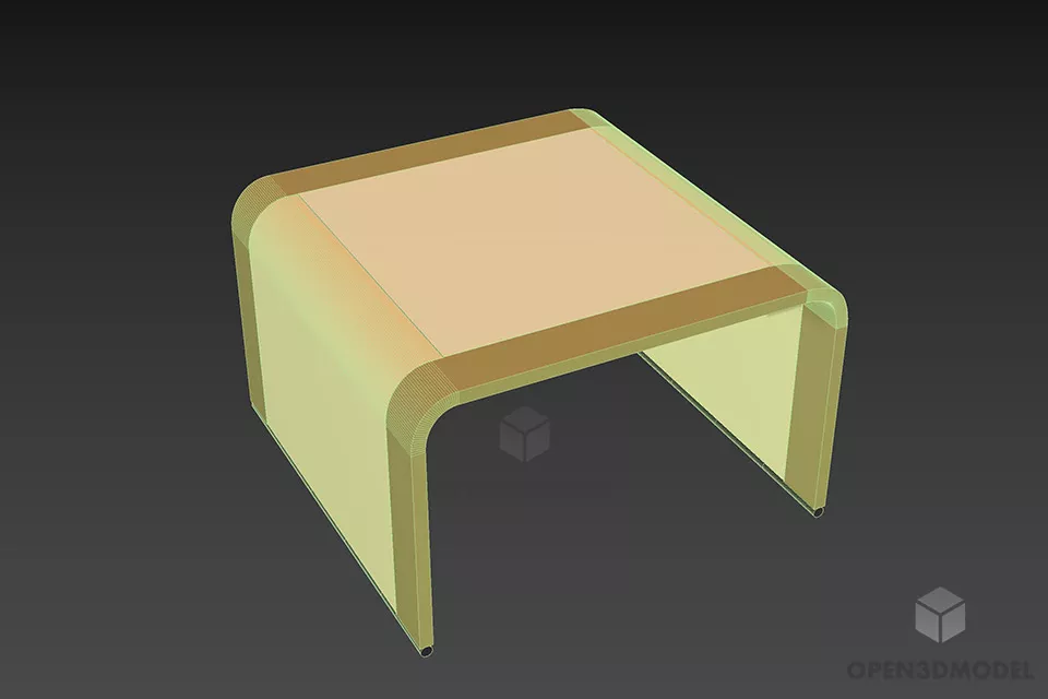 Curved Edged Table With Top Glass 3d model 2
