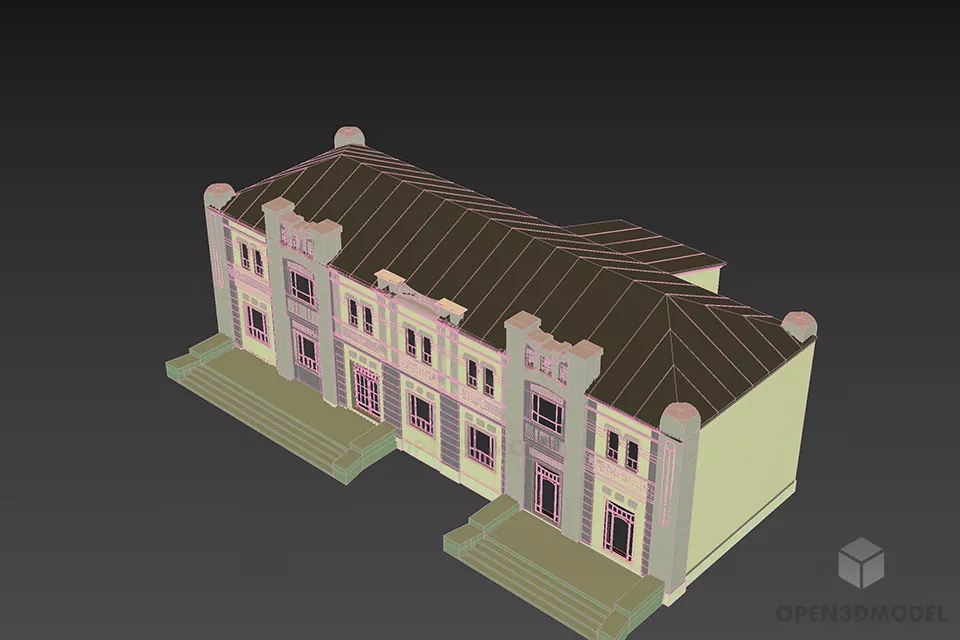 Vintage Castle Building With Garden Front 3d model 2