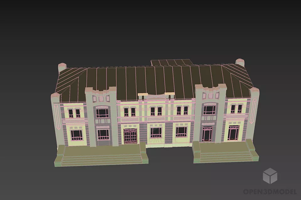 Vintage Castle Building With Garden Front 3d model 3